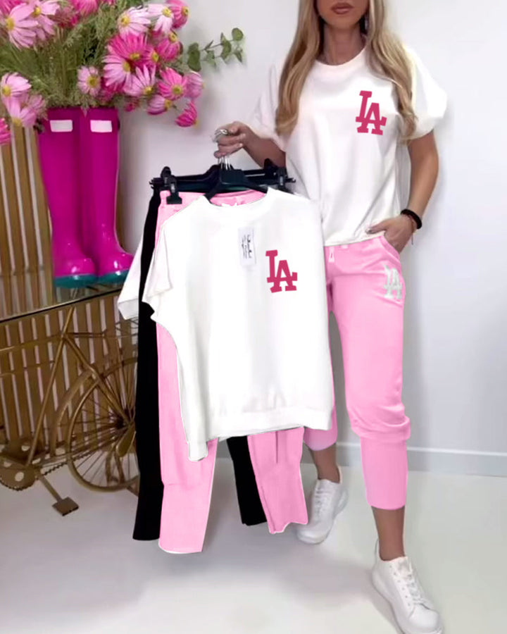 Sporty Letter Print Slim Fit Pants