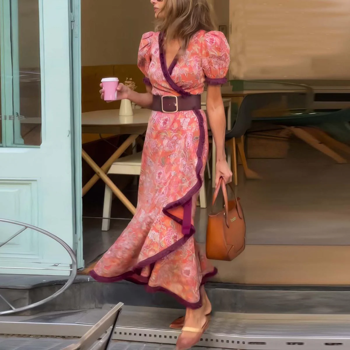 Chic Pink Maxi Dress with Short Sleeves