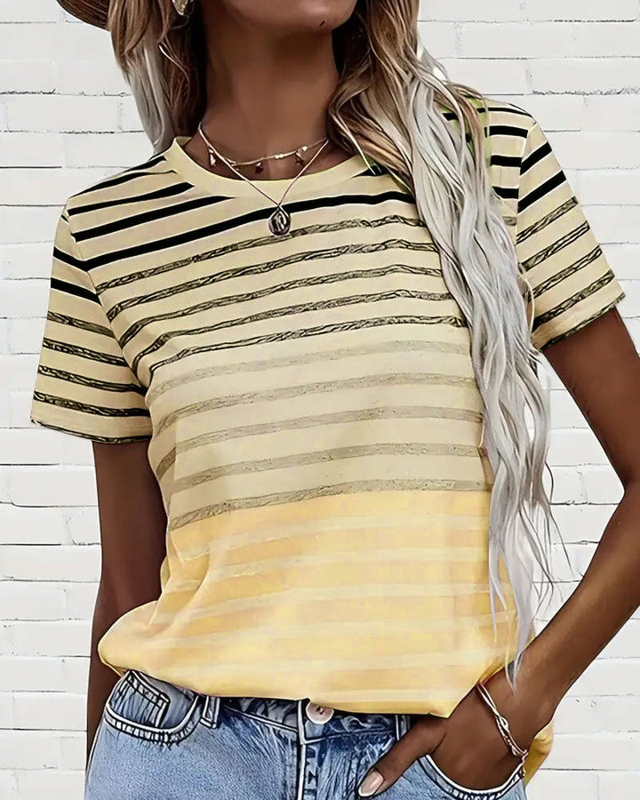Striped Short Sleeve Round Neck T-Shirt