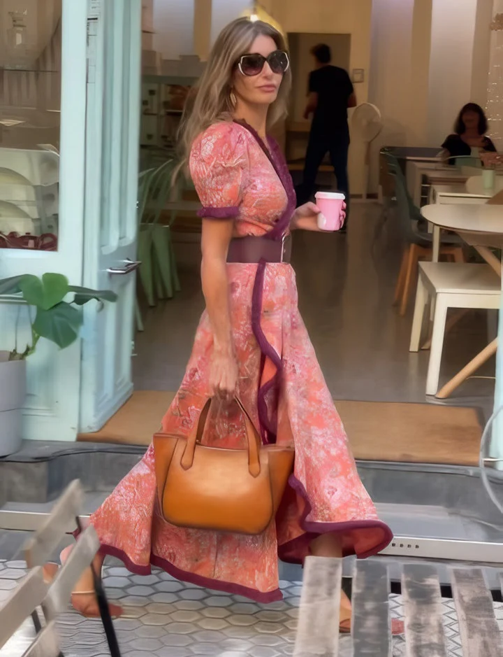 Chic Pink Maxi Dress with Short Sleeves