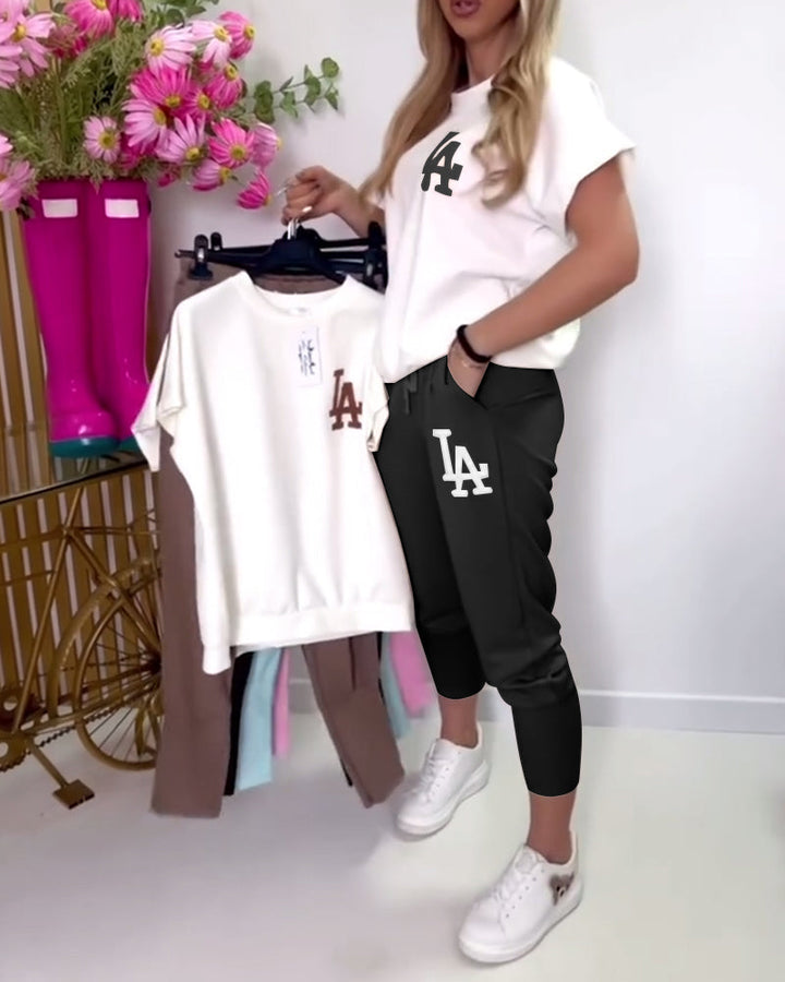 Sporty Letter Print Slim Fit Pants