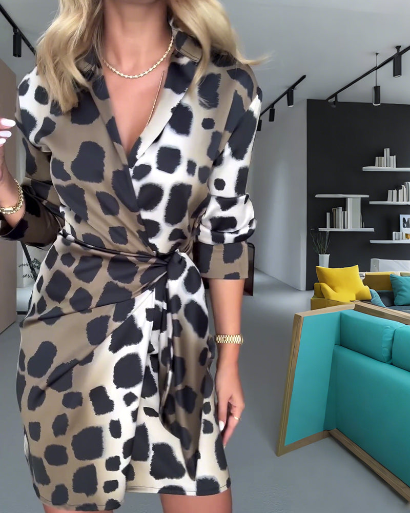 Leopard Print Slim-Fit Casual Dress
