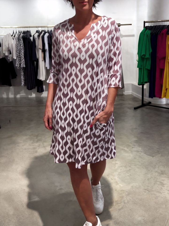 Printed Midi Dress with Stand Collar