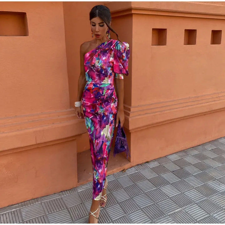 Yllana™ | Women's Purple One-Shoulder Midi Dress