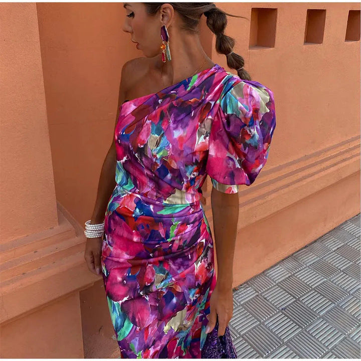 Yllana™ | Women's Purple One-Shoulder Midi Dress