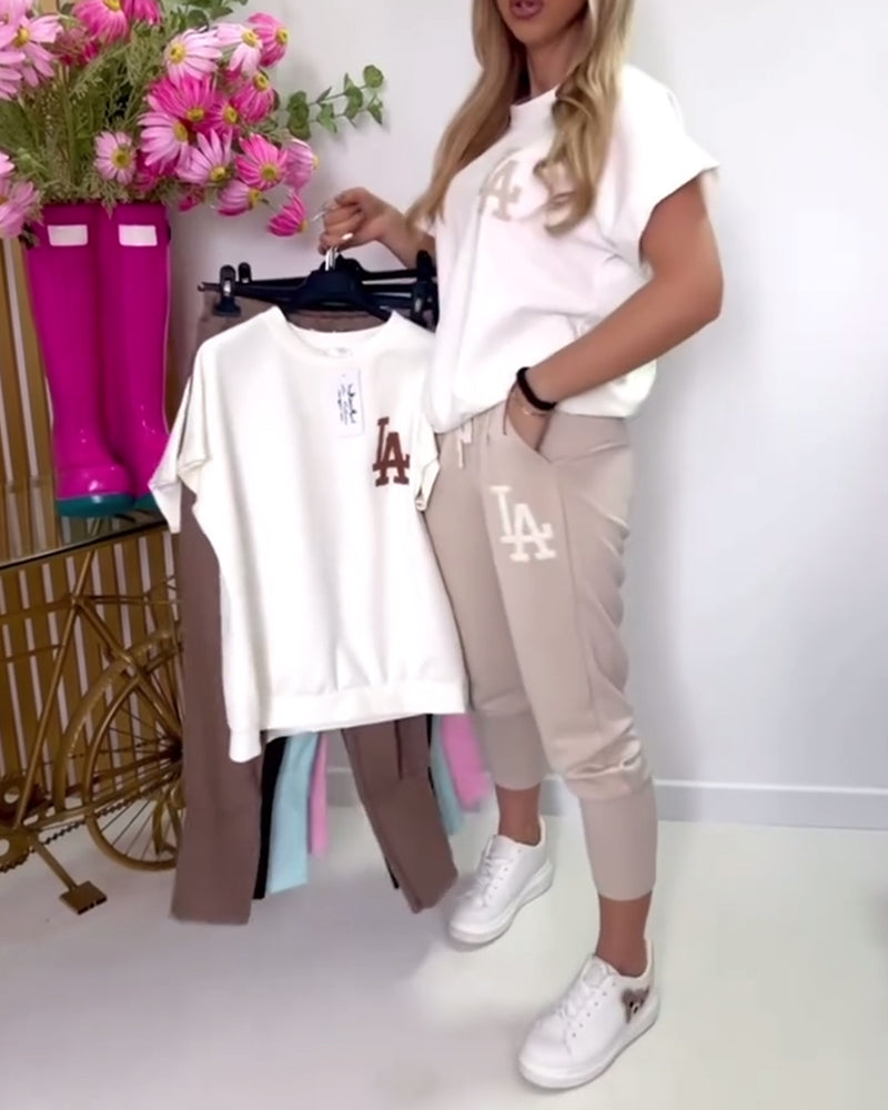 Sporty Letter Print Slim Fit Pants