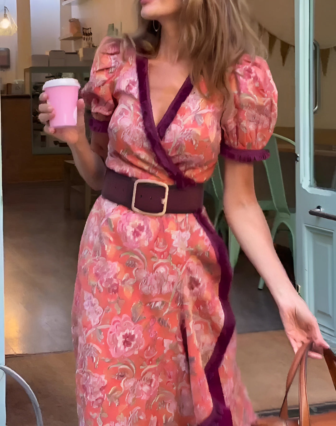 Chic Pink Maxi Dress with Short Sleeves