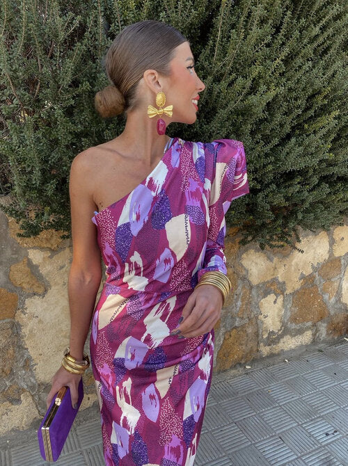 Yllana™ | Women's Purple One-Shoulder Midi Dress